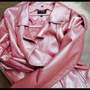 Hot pink metallic biker jacket